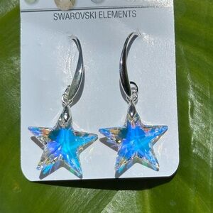 Swarovski Star Aurora Borealis Crystal Earrings Sterling Silver Hooks in Maui